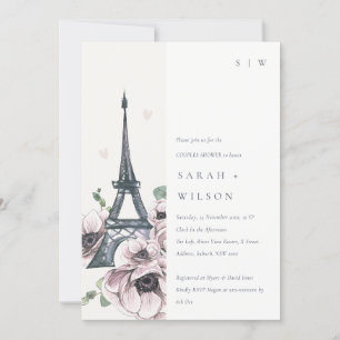Vintage Pastel Eiffel Tower Floral Couples Shower Invitation