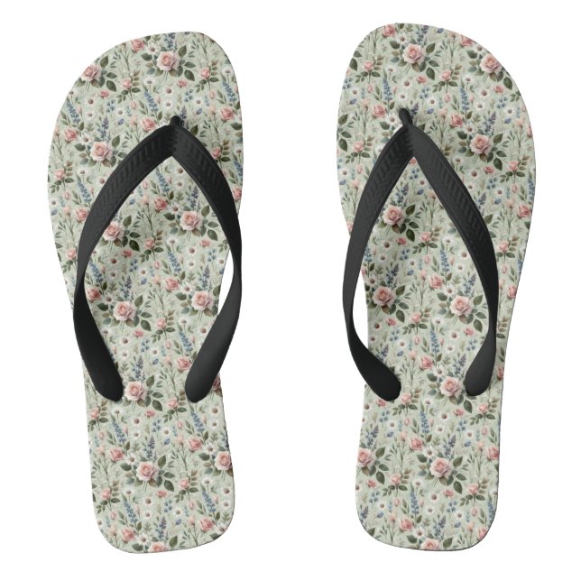 Vintage Pastel Floral Botanical Pattern Jandals (Footbed)