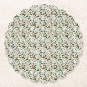 Vintage Pastel Floral Botanical Pattern Paper Coaster