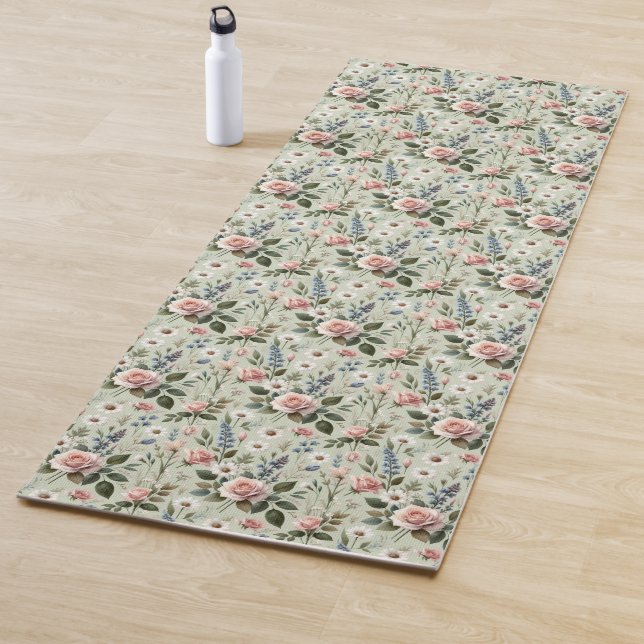 Vintage Pastel Floral Botanical Pattern Yoga Mat (In Situ)