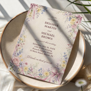 Vintage Pastel Floral Ribbon Invitation