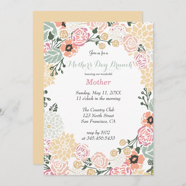 Vintage Pastel Flower Wreath Party Template (Front/Back)