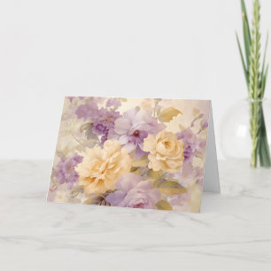 Vintage Pastel Garden Flowers, Cream Roses Card