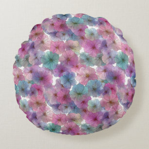 Vintage Pastel Green and Pink Spring Floral Round Cushion