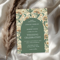 Vintage pastel green terracotta floral Art Nouveau