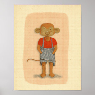 Vintage Pastel Hand-Drawn Monkey Poster