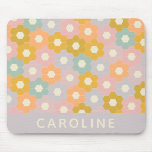 Vintage Pastel Hexagon Flower Pattern Personalized Mouse Pad