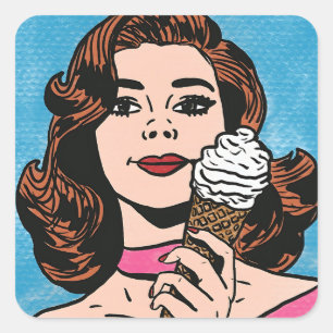 Vintage Pastel Ice Cream Comic Style Stickers