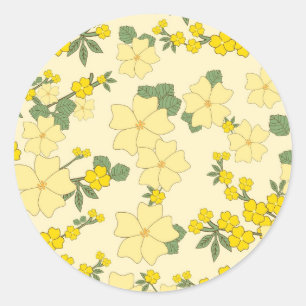 Vintage pastel lemon yellow floral design classic round sticker