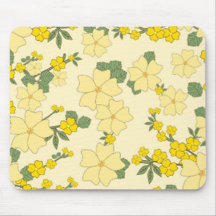 Vintage pastel lemon yellow floral design mouse pad