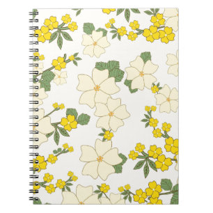 Vintage pastel lemon yellow floral design spiral notebook