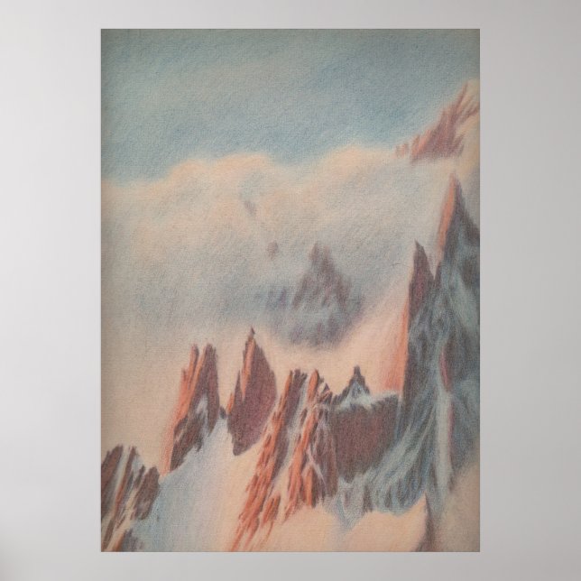 Vintage pastel mountain glacier landscape drawing poster (Front)