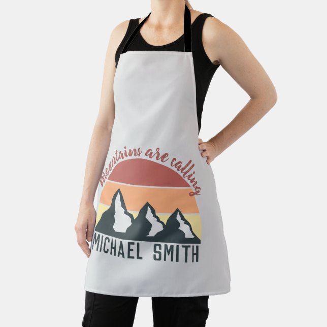 Vintage pastel mountains are calling monogram grey apron (Insitu)