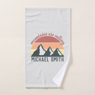 Vintage pastel mountains are calling monogram grey bath towel set