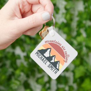 Vintage pastel mountains are calling monogram grey key ring