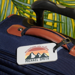 Vintage pastel mountains are calling monogram grey luggage tag