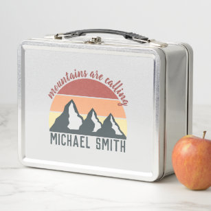 Vintage pastel mountains are calling monogram grey metal lunch box