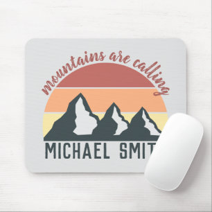 Vintage pastel mountains are calling monogram grey mouse pad