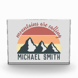 Vintage pastel mountains are calling monogram grey photo block