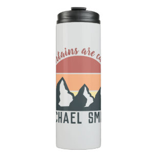 Vintage pastel mountains are calling monogram grey thermal tumbler