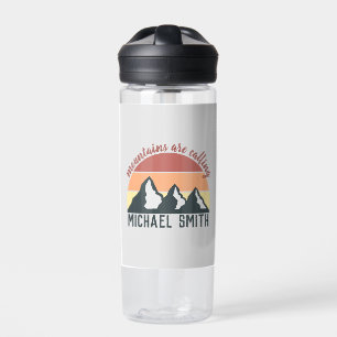 Vintage pastel mountains are calling monogram grey water bottle