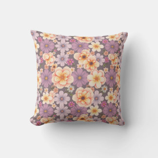 Vintage pastel peach & lavender floral cottagecore cushion