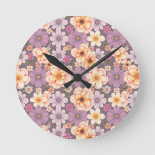 Vintage pastel peach & lavender floral cottagecore round clock