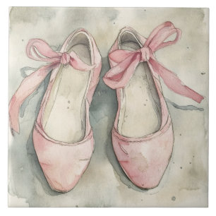 Vintage Pastel Pink Ribbon Ballet Flats Tile