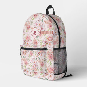 Vintage pastel pink roses pattern printed backpack
