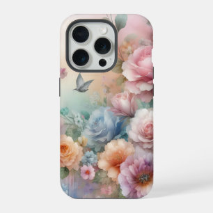 Vintage Pastel Pink Roses  with Butterfly iPhone 15 Pro Case