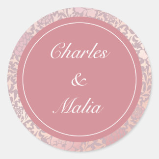 Vintage Pastel Pink Silver Floral Wedding Classic Round Sticker