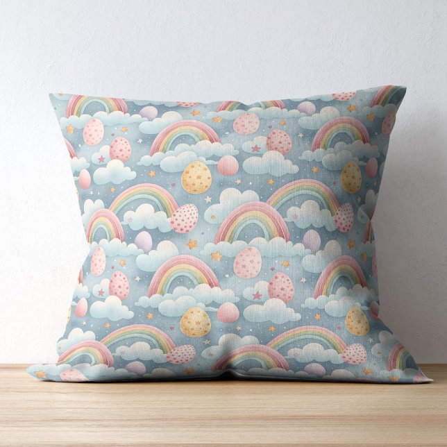 Vintage Pastel Rainbow Easter Eggs with Clouds Cushion (Creator Uploaded)