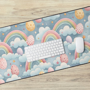 Vintage Pastel Rainbow Easter Eggs with Clouds Desk Mat