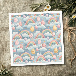 Vintage Pastel Rainbow Easter Eggs with Clouds Napkin