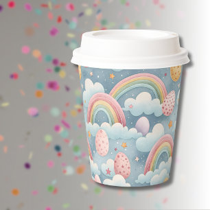 Vintage Pastel Rainbow Easter Eggs with Clouds Paper Cups
