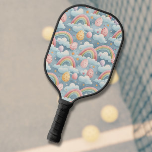 Vintage Pastel Rainbow Easter Eggs with Clouds Pickleball Paddle