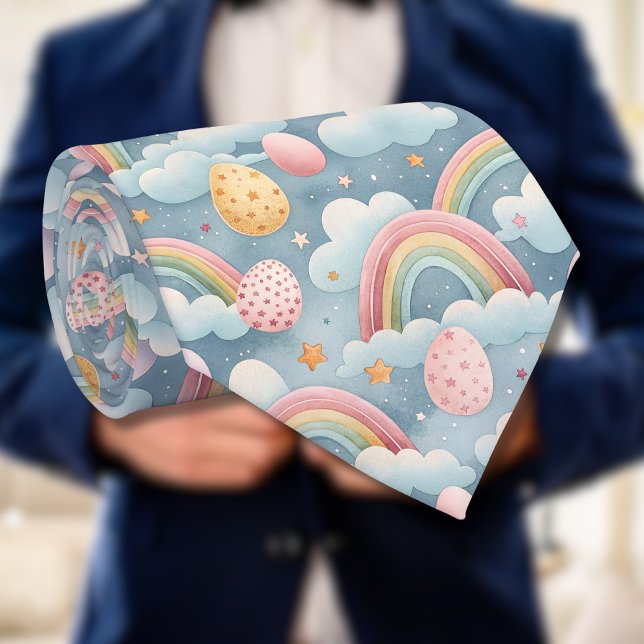 Vintage Pastel Rainbow Easter Eggs with Clouds Tie (Creator Uploaded)