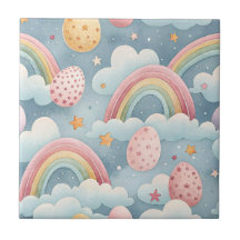 Vintage Pastel Rainbow Easter Eggs with Clouds