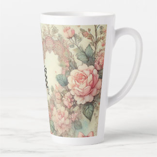 Vintage Pastel Watercolor Boho Floral Hearts Latte Mug