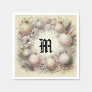 Vintage Pastel Watercolor Christmas Ornaments Napkin