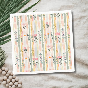Vintage Pastel Watercolor Floral Stripes Napkin