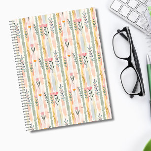 Vintage Pastel Watercolor Floral Stripes Notebook