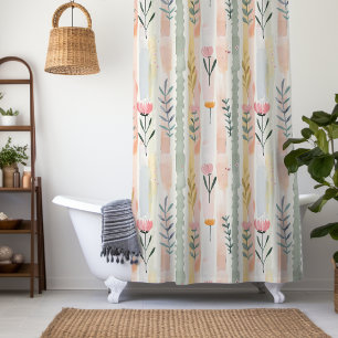 Vintage Pastel Watercolor Floral Stripes Shower Curtain