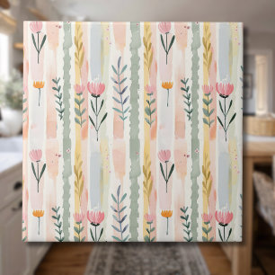 Vintage Pastel Watercolor Floral Stripes Tile