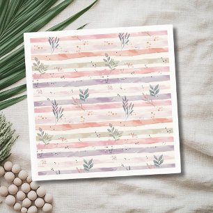 Vintage Pastel Watercolor Stripes Leaves Napkin