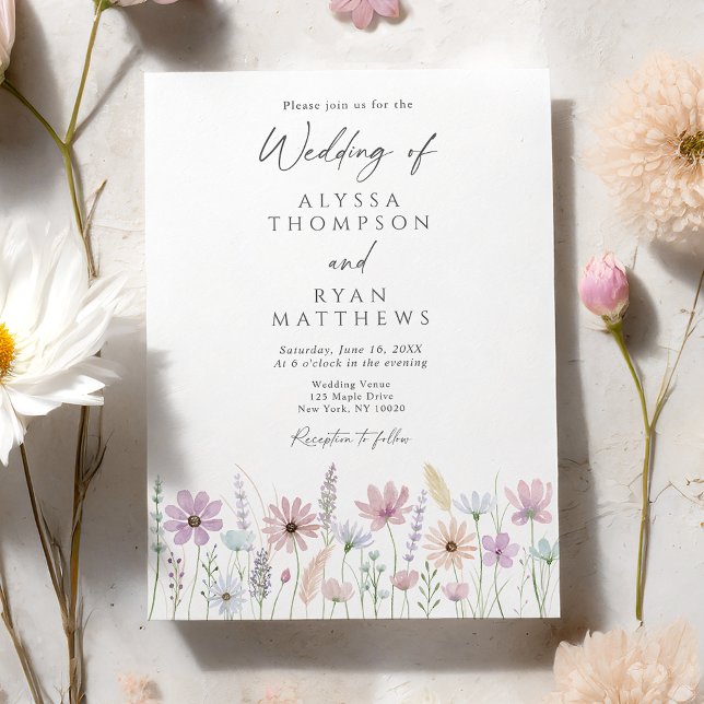 Vintage Pastel Wildflower Meadow Wedding Invitation (Creator Uploaded)