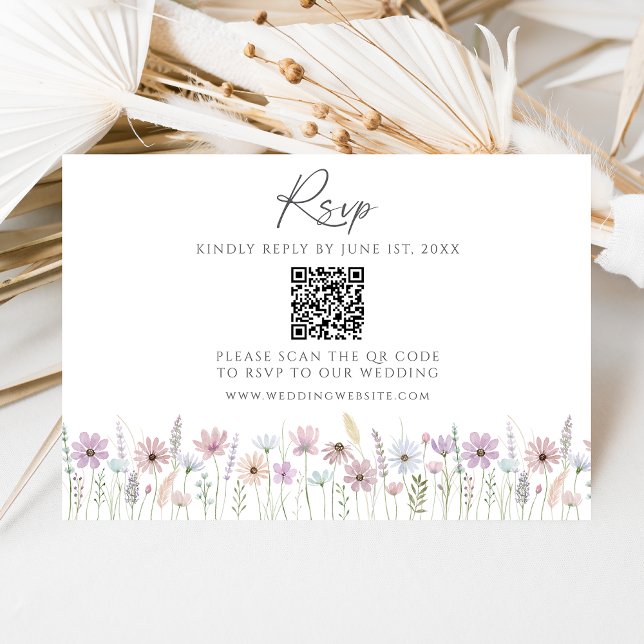 Vintage Pastel Wildflower QR Code Wedding RSVP Card (Creator Uploaded)