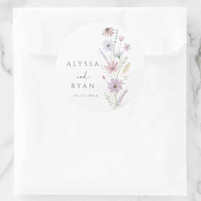 Vintage Pastel Wildflower Wedding Classic Round Sticker (Bag)
