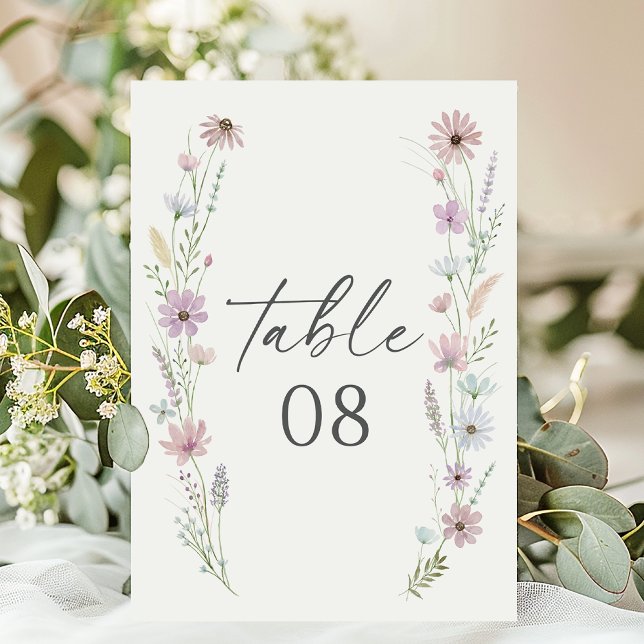 Vintage Pastel Wildflower Wedding Table Number (Creator Uploaded)