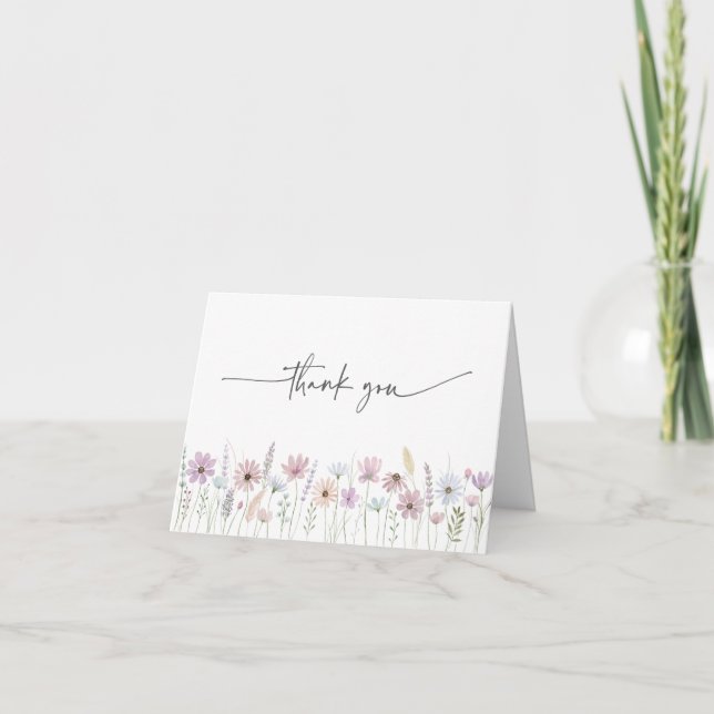 Vintage Pastel Wildflower Wedding Thank You Card (Front)